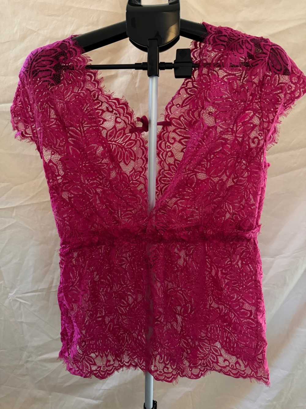 Lace V-Neck Chemise Top in Fuchsia